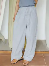 チェック柄リボン付きカジュアルパンツ【刺繍デザイン・ルーズフィット・ウエストゴム】