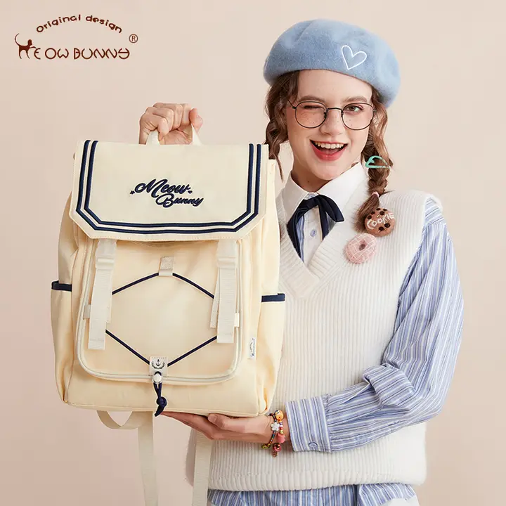 通学リュック レディース シンプル 大容量 PC収納 A4対応 デイパック 女子中高生 デイリー「meowbunny」