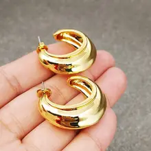 シンプルでスタイリッシュなデザイン！電気メッキ18K金ハーフサークルイヤリング【女性用・気品あるアクセサリー・シルバー針】