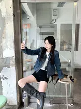 秋用レディースヴィンテージデニムジャケット【ショート丈・韓国風・小柄対応】