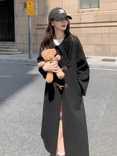 学院風の黒いドールカラーのダッフルコート【中長丈・ウール混・厚手】