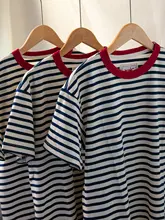 半袖Tシャツ ユニセックス ボーダー ネイビー ボルドー フレンチ風 ヴィンテージ カラーブロック ルーズ 厚手 ストレッチ インナー