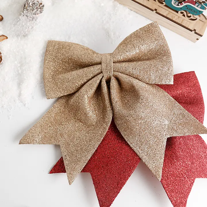 クリスマス用 グリッターリボン装飾【金銀色・完成品・大きなツリー用・DIYアクセサリー】