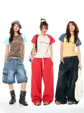 カラーブロックデザインの半袖Tシャツ【女性用・フィット感あり・カジュアル】