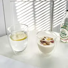 耐熱二重ガラス製 ドリンクカップ【朝食用・インスタ風・牛乳用】
