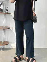 高腰ストレートデニムパンツ【女性用・九分丈・デザイン性あり・フレアシルエット】（セットアップ対応）