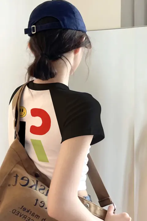 アメリカンビンテージ風 ラグラン袖半袖Tシャツ【レディース・夏用・ショート丈】