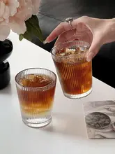 ガラスカップ 日常使用 アイスアメリカーノ 牛乳 ティーカップ 家庭用飲料カップ シンプルな日本スタイル ストライプデザイン