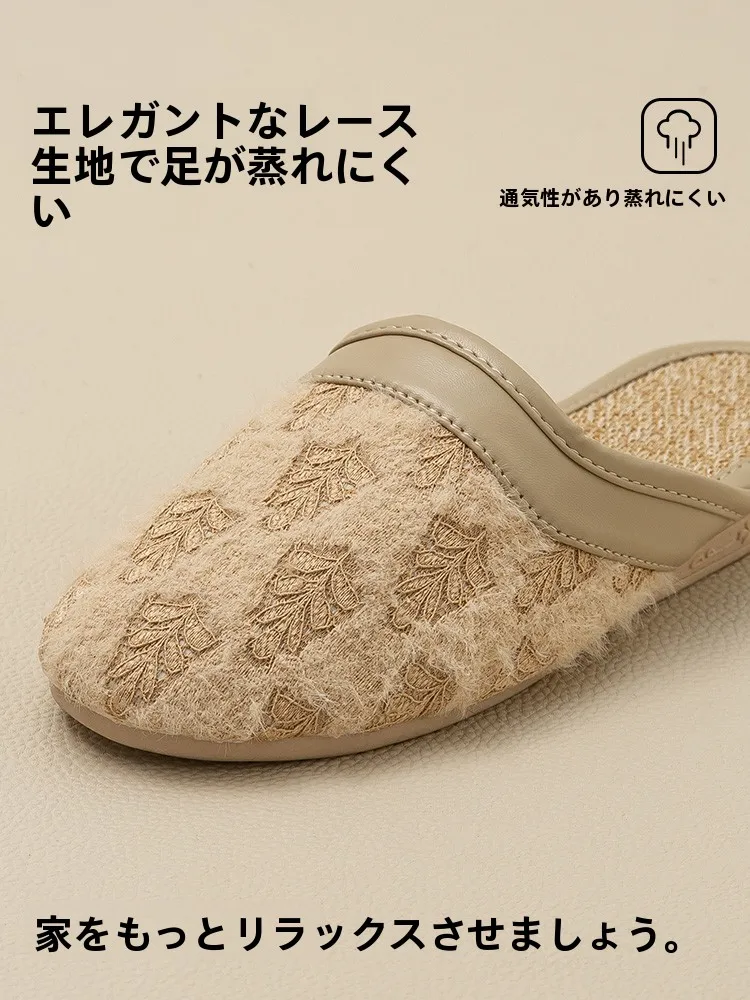 優雅なリネンスリッパ：夏用・防滑・通気性を備えた包頭デザインの日常使い方
