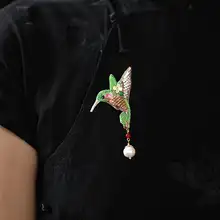 刺繍小鳥デザインのブローチ【パール付き・レトロスタイル・秋冬用・コート＆ニット用】