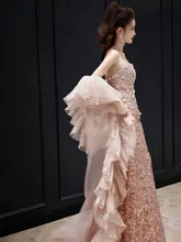 パーティーベスト パフスリーブ デコレーション付きマーメイドドレス【結婚式・披露宴・誕生日用】