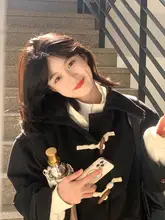 ブラックダブルフェイスのカシミヤコート【ボタン付き・厚手・カジュアルスタイル】（セットアップ対応）