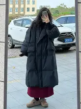 女性用 大きいサイズ ブラック 韓国風 ロング丈 膝下 コットンコート【シンプルでスタイリッシュ・スリム効果】