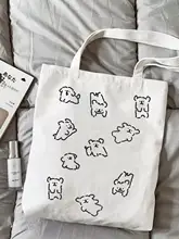 マルチーズ犬デザインのキャンバスバッグ【かわいいカートゥーンプリント・学生向け・  大容量・ショルダーバッグ】