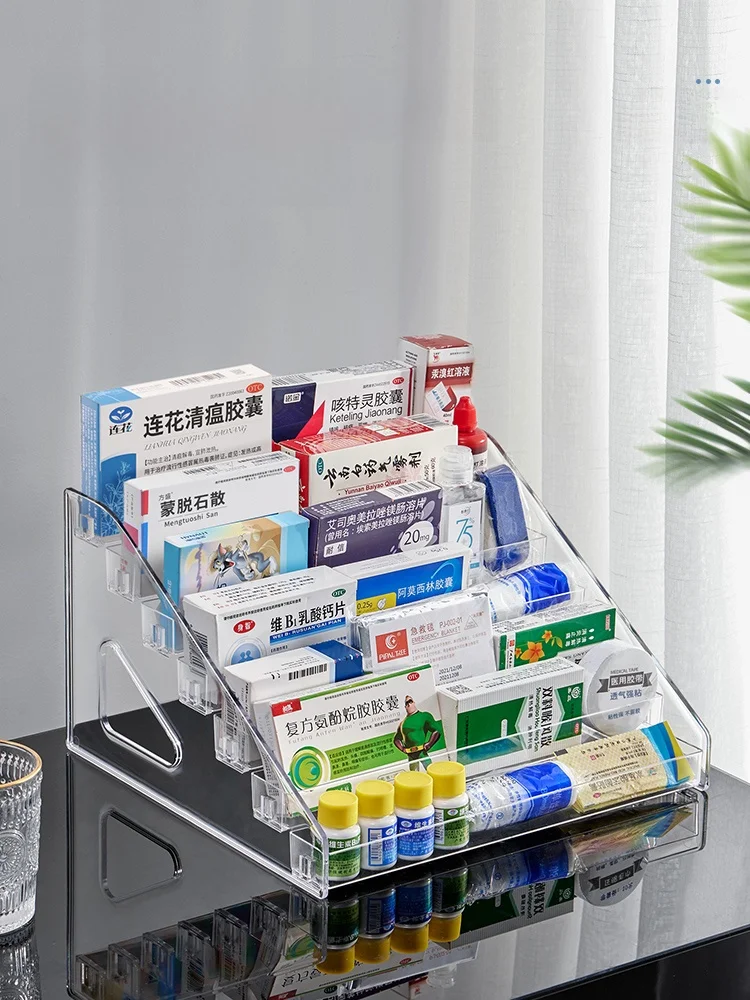家庭用大容量救急薬箱：透明多層設計で子供用防疫薬を効率的に収納