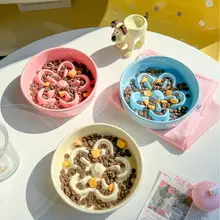 花柄陶器製犬用食器【安全食品級・スローフィード・高さ調節可能】