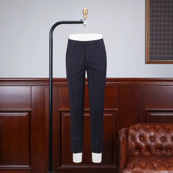 深藍色ストライプのスリムフィットパンツ【英国風・ロールアップデザイン】（セットアップ対応）