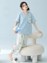 可愛いペンギンデザインのレディース夏用短袖パジャマ【純綿・胸パッド付き】
