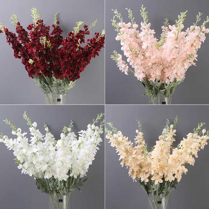 大2叉のデルフィニウム造花【欧式ロングブランチ・ウェディング装飾用・背景用フラワーアレンジメント】