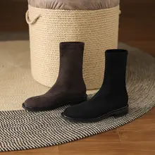 秋冬用 スエード風エラスティックショートブーツ【大きいサイズ・低ヒール・女子用】（セットアップ対応）