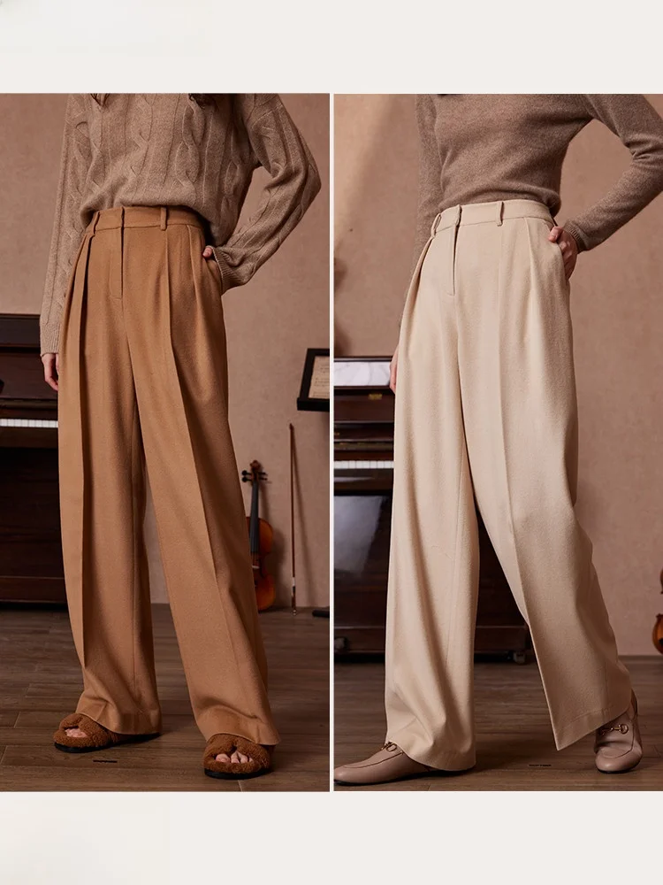 高品質の羊毛製ハイウエストワイドレッグパンツ【シルエット・秋冬用・トレンド】 きれいめコーデに合う下着