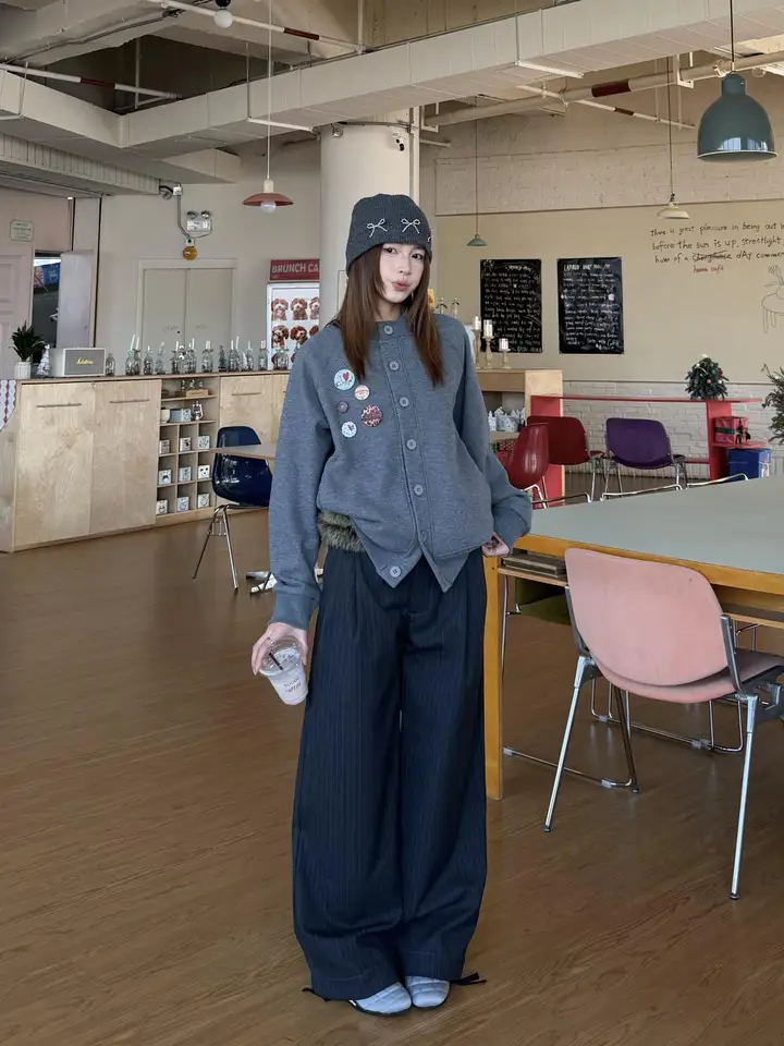 クラシックストライプデザインのウ  エストリボン入りワイドパンツ【レディース・ロング丈・トレンドスタイル】（セットアップ対応）