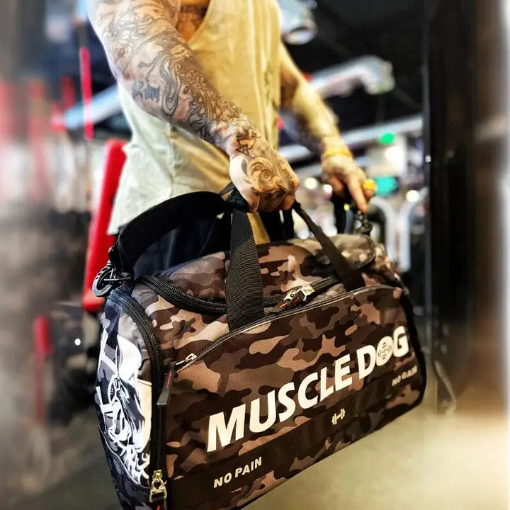 MUSCLE DOG 大容量のキャンバス手提げバッグ【迷彩柄・スポーツ・旅行用】