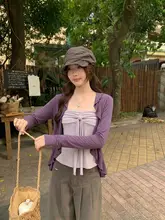フランス風デザインのバンド付きビスチェとフリル付きニットカーディガン【夏季・軽やか】（セットアップ対応）