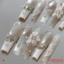 透過性のある彫刻レースデザイン フレンチネイル【高品質・手作り・着用タイプ】