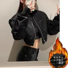 春用デザイン感あふれるジャケット【黒・堆堆袖・短丈・ファッショナブル】