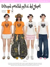 ユニークなデザインの夏用半袖Tシャツ【シリコンプリント・ドット柄】
