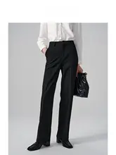 レディース 厚手ストレートパンツ【ハイウエスト・フィット・ダークブルー】
