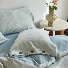 ボタン付き三層シフォンコットン製フラワーパターン寝具セット【高級感ある全棉・春夏秋冬用】（セットアップ対応）