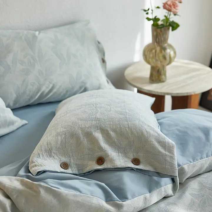 ボタン付き三層シフォンコットン製フラワーパターン寝具セット【高級感ある全棉・春夏秋冬用】（セットアップ対応）