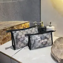 携帯用防水透明化粧ポーチ【シンプルな長方形・くまのキャラクター・大容量】