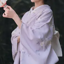 レトロデザインの和式浴衣【浅紫・白花・撮影用・改良型】