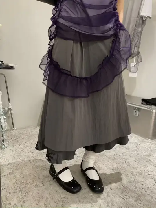 シンプルなデザインの二重スカートエッジ付きスカートパンツ【木耳辺・カジュアルスタイル】