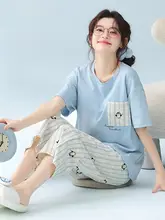 可愛いペンギンデザインのレディース夏用短袖パジャマ【純綿・胸パッド付き】