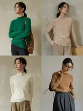 半高ネックの秋冬用ウールニットトップス【ゆったりとしたシルエット・インナー用】