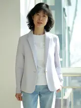 淡い紫色のノンパッドショートフィットニットジャケット【ビジネスカジュアル・女性用】