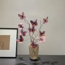 高級感ある蝶デザインの造花とガラス花瓶【インテリア・カフェ用・デスク装飾】