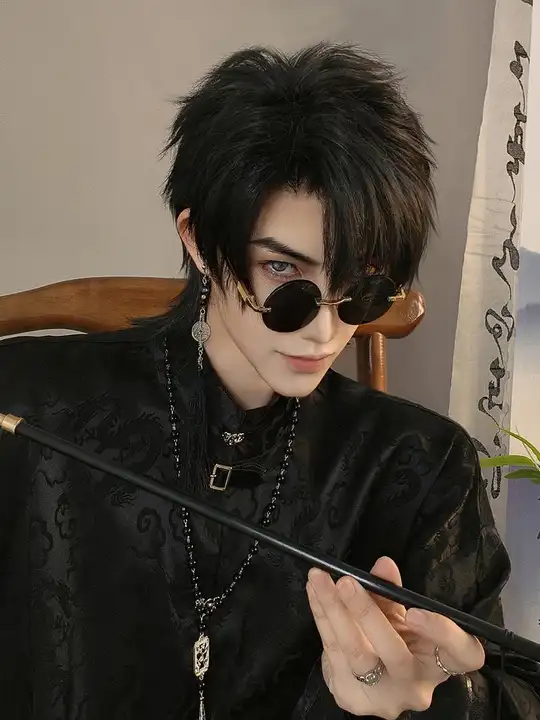 新中式デザインの黒いシャツ【龍模様・金属ボタン・コスプレ対応】