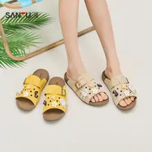 通気性抜群の夏用フラットサンダル【装飾付き・オープントゥ・女性用】
