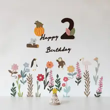 子供の誕生日飾り用フラッグバナー【花柄・男女兼用・1歳祝い・背景装飾用】