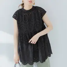 レディース 刺繍入りレースシャツ【夏用・短袖・ゆったり・カジュアル】