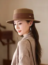 優雅なデザインのウールフェルト平頂帽子【秋冬用・褶じ装飾・イギリス風】