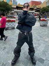 ブラッシュワックスコーティングのライダースアーマー風プリーツデザインカジュアルパンツ【微フレア】