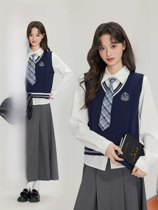 春の学院風コーディネート【ベスト・シャツ・ワンピース】（セットアップ対応）