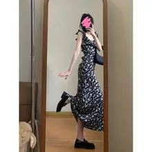 高身長向けロングワンピース【ウエストデザイン・フラワープリント・マキシ丈】（セットアップ対応）