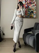 小香風ショートトップスとタイトスカート【レトロデザイン・スクエアネック・フィット感良好】（セットアップ対応）